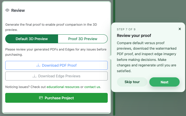 Reviewing generated proof options